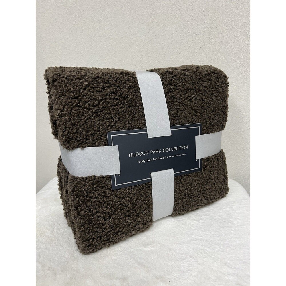 Hudson Park Collection Teddy Faux Fur Throw 50" x 70" Brown